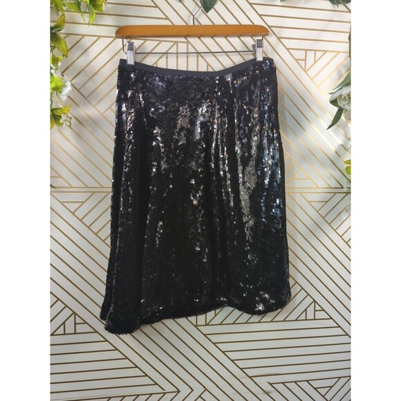 BCBG MAXAZRIA Women's Black EDNA Sequin Pleated Skirt Flowy Zip Side Size 6 - Picture 3 of 7